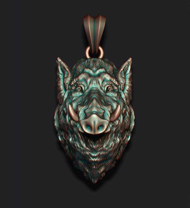 Wild boar pendant 3D Print Model .c4d .max .obj .3ds .fbx .stl .blend 