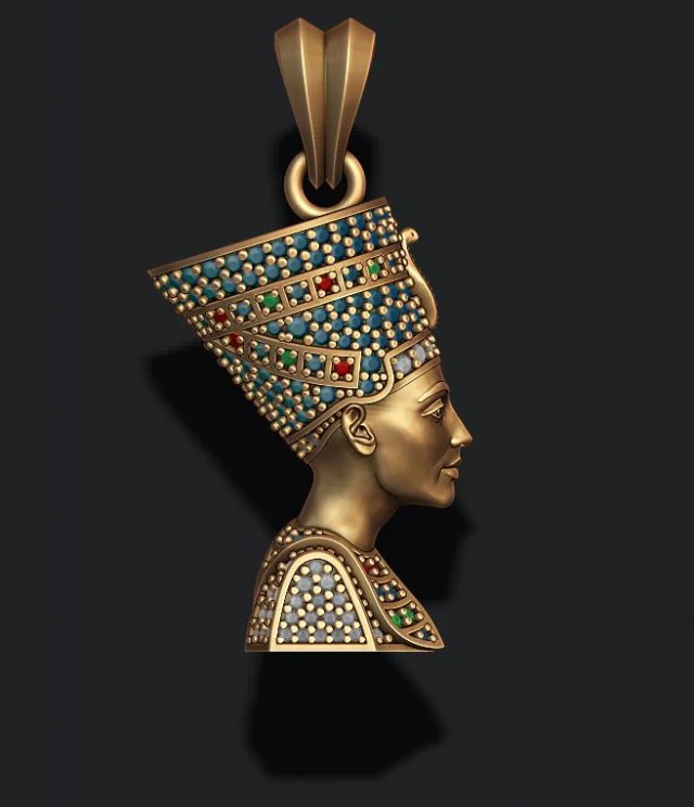 Nefertiti pendant with gems 3D Print Model .c4d .max .obj .3ds .fbx .stl .blend 