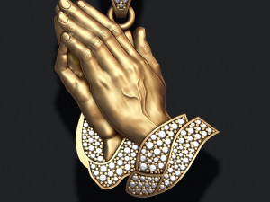 Praying hands pendant necklace with gems bas-relief Modèles 3D en vedette