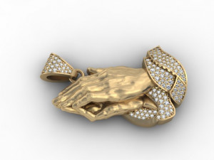 Praying hands pendant necklace with gems bas-relief Modèles 3D en vedette