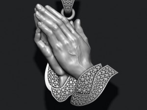 Praying hands pendant necklace with gems bas-relief Modèles 3D en vedette