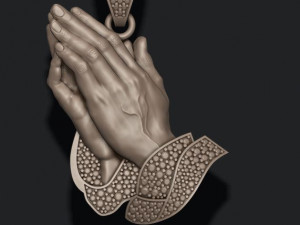 Praying hands pendant necklace with gems bas-relief Modèles 3D en vedette
