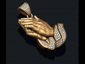 Praying hands pendant necklace with gems bas-relief Modèles 3D en vedette
