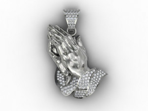 Praying hands pendant necklace with gems bas-relief Modèles 3D en vedette