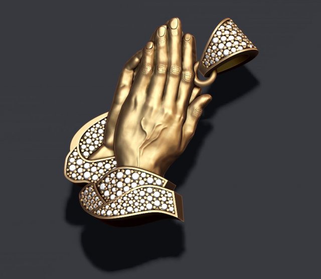 Praying hands pendant necklace with gems bas-relief Modèles 3D en vedette .c4d .max .obj .3ds .fbx .stl .blend 