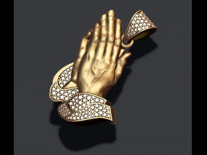 Praying hands pendant necklace with gems bas-relief 3D Print Model