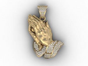 Praying hands pendant necklace with gems bas-relief Modèles 3D en vedette
