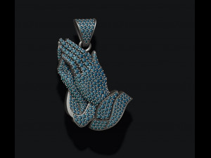 Praying hands pendant necklace with gems bas-relief Modello di stampa 3D