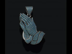Praying hands pendant necklace with gems bas-relief 3D Print Model