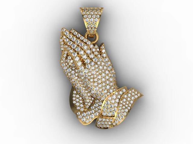 Praying hands pendant necklace with gems bas-relief 3D Print Model .c4d .max .obj .3ds .fbx .stl .blend 