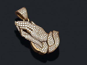 Praying hands pendant necklace with gems bas-relief Modello di stampa 3D