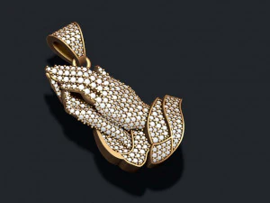 Praying hands pendant necklace with gems bas-relief 3D Print Model