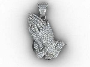 Praying hands pendant necklace with gems bas-relief Modello di stampa 3D