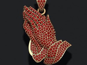 Praying hands pendant necklace with gems bas-relief Modello di stampa 3D