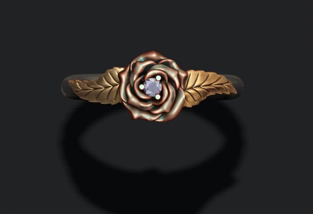 Rose ring with gemstone 3Dプリントモデル .c4d .max .obj .3ds .fbx .stl .blend 