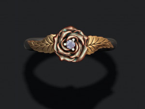 Rose ring with gemstone 3D Print Model