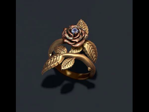 Rose ring with gem 3D Print Model