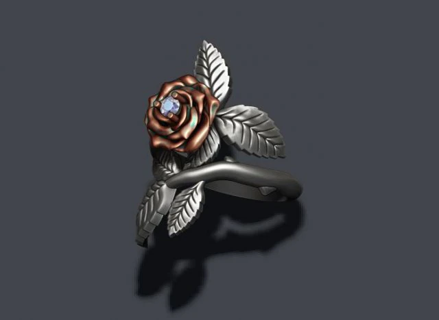 Rose ring with gem 3D Print Model .c4d .max .obj .3ds .fbx .stl .blend