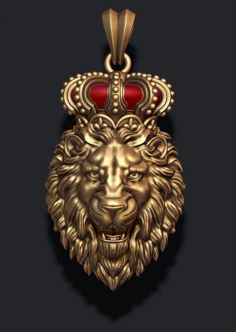 Lion pendant with crown new 3D-Druckmodell .c4d .max .obj .3ds .fbx .stl .blend 