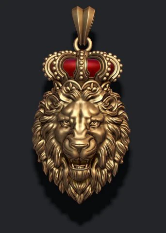Lion pendant with crown new 3D Print Model .c4d .max .obj .3ds .fbx .stl .blend 