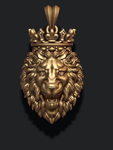 Lion pendant with crown v2 new 3D-printmodel .c4d .max .obj .3ds .fbx .stl .blend 