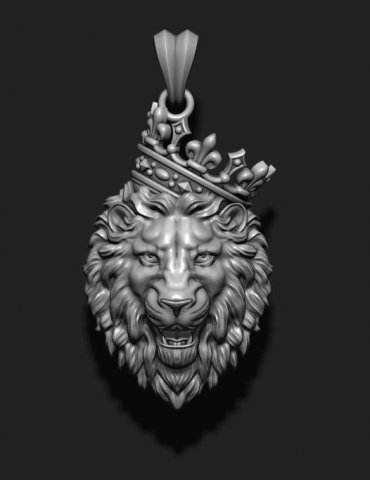 Lion pendant with crown v3 Modello di stampa 3D .c4d .max .obj .3ds .fbx .stl .blend 