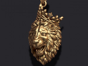 Lion pendant with crown v3 Modello di stampa 3D