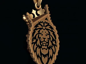 Lion pendant with crown v3 3D Print Model