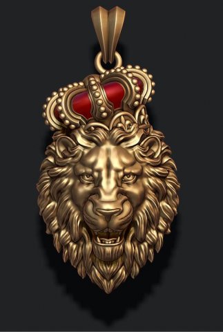 Lion pendant with crown v4 3D-printmodel .c4d .max .obj .3ds .fbx .stl .blend 