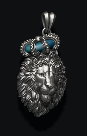 Lion pendant with crown and closed mouth v2 3Dプリントモデル .c4d .max .obj .3ds .fbx .stl .blend 