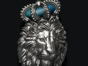 王冠と閉じた口のライオン ペンダント v2 3Dプリントモデル