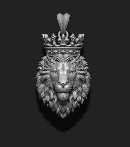 Lion pendant with crown and closed mouth v3 3D Print Model .c4d .max .obj .3ds .fbx .stl .blend 