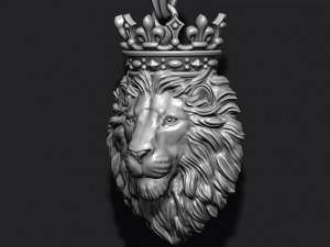 Lion pendant with crown and closed mouth v3 3D Print Model