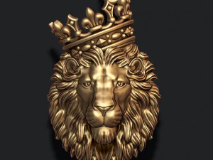 Lion pendant with crown and closed mouth v4 3D Print Model