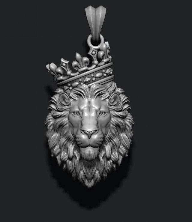 Lion pendant with crown and closed mouth v4 3Dプリントモデル .c4d .max .obj .3ds .fbx .stl .blend