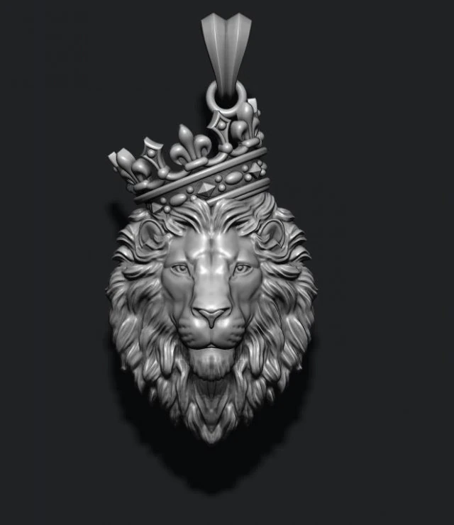 Lion pendant with crown and closed mouth v4 3D Print Model .c4d .max .obj .3ds .fbx .stl .blend
