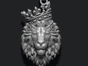 Lion pendant with crown and closed mouth v4 3D Print Model