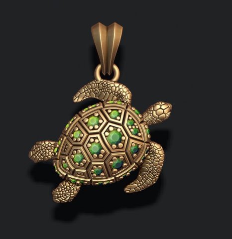 Turtle pendant with gems 3D Принт Модель .c4d .max .obj .3ds .fbx .stl .blend 