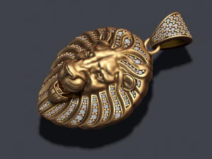 Lion pendant with diamonds and opened mouth 3D Print Model