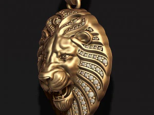 Lion pendant with diamonds and opened mouth 3D Print Model