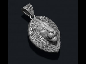 Lion pendant with diamonds and closed mouth Model do druku 3D