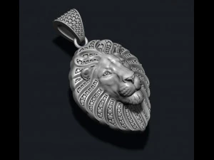 Lion pendant with diamonds and closed mouth 3D Print Model