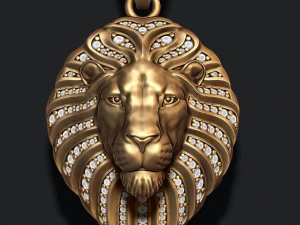 Lion pendant with diamonds and closed mouth 3D Print Model