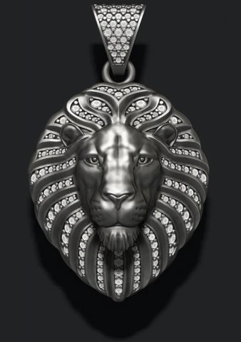 Lion pendant with diamonds and closed mouth 3D Print Model .c4d .max .obj .3ds .fbx .stl .blend 