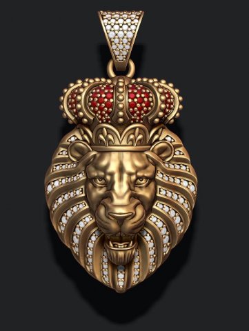 Lion pendant with diamonds and opened mouth 3Dプリントモデル .c4d .max .obj .3ds .fbx .stl .blend 