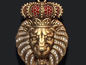 Lion pendant with diamonds and opened mouth 3D Print Model