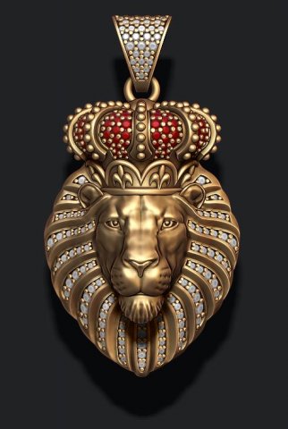Lion pendant with diamonds and closed mouth with crown Modelo de impresión 3D .c4d .max .obj .3ds .fbx .stl .blend 