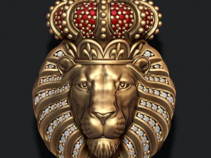 Кулон-лев з діамантами та закритою пащею з короною 3D Принт Модель