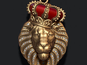 Lion pendant with diamonds and closed mouth with crown 3D Print Model