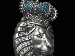 Lion pendant with diamonds and closed mouth with crown Modelo de Impressão 3D